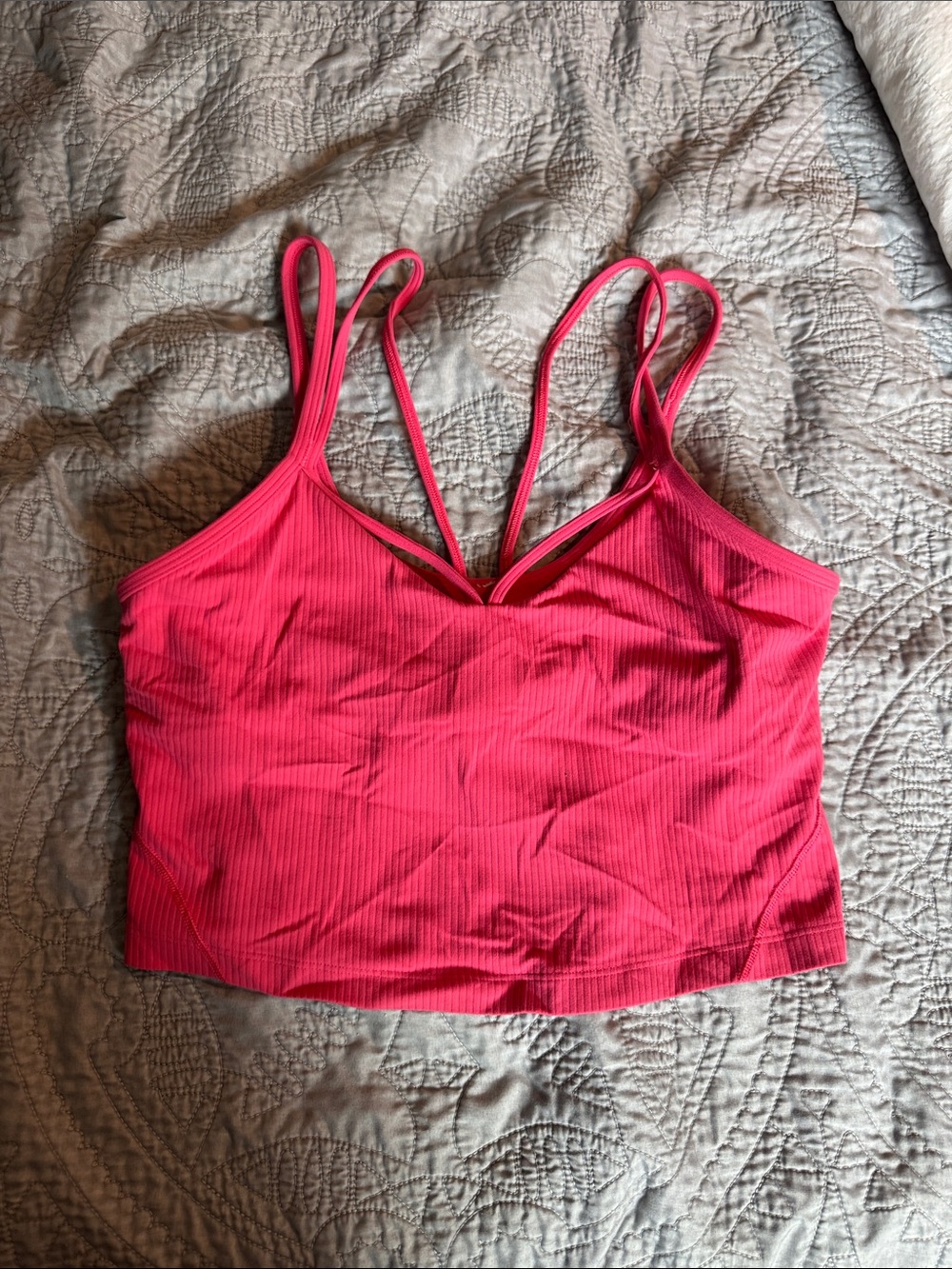lululemon athletica Ribbed Double-Strap Crop Bralette in Bright Pink